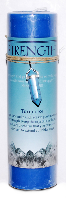 Strength pillar candle with Turquoise pendant