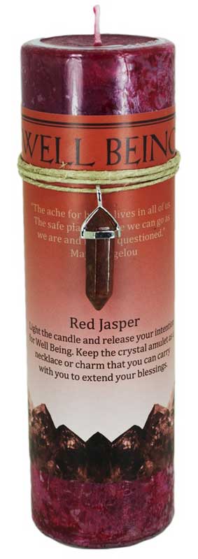 Well Being pillar candle withRed Jasper pendant - Click Image to Close