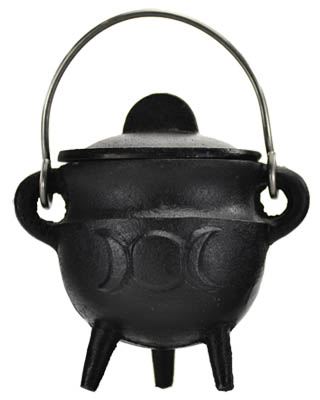 Triple Moon Cast Iron Cauldron with Lid - Click Image to Close