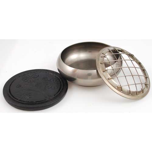 Pewter Screen Charcoal Burner with Coaster - Click Image to Close