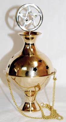 Pentagram Crowned Hanging Brass Censer - Click Image to Close