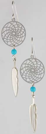 Dream Catcher Earring with Turquoise Beads - Click Image to Close