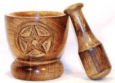 Wooden Pentagram Mortar & Pestle Set - Click Image to Close